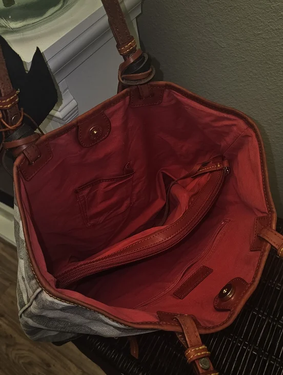 Upcycled Dooney And Bourke Canvas Zebra Print Tote Bag with Leather Trim. - Picture 5 of 5